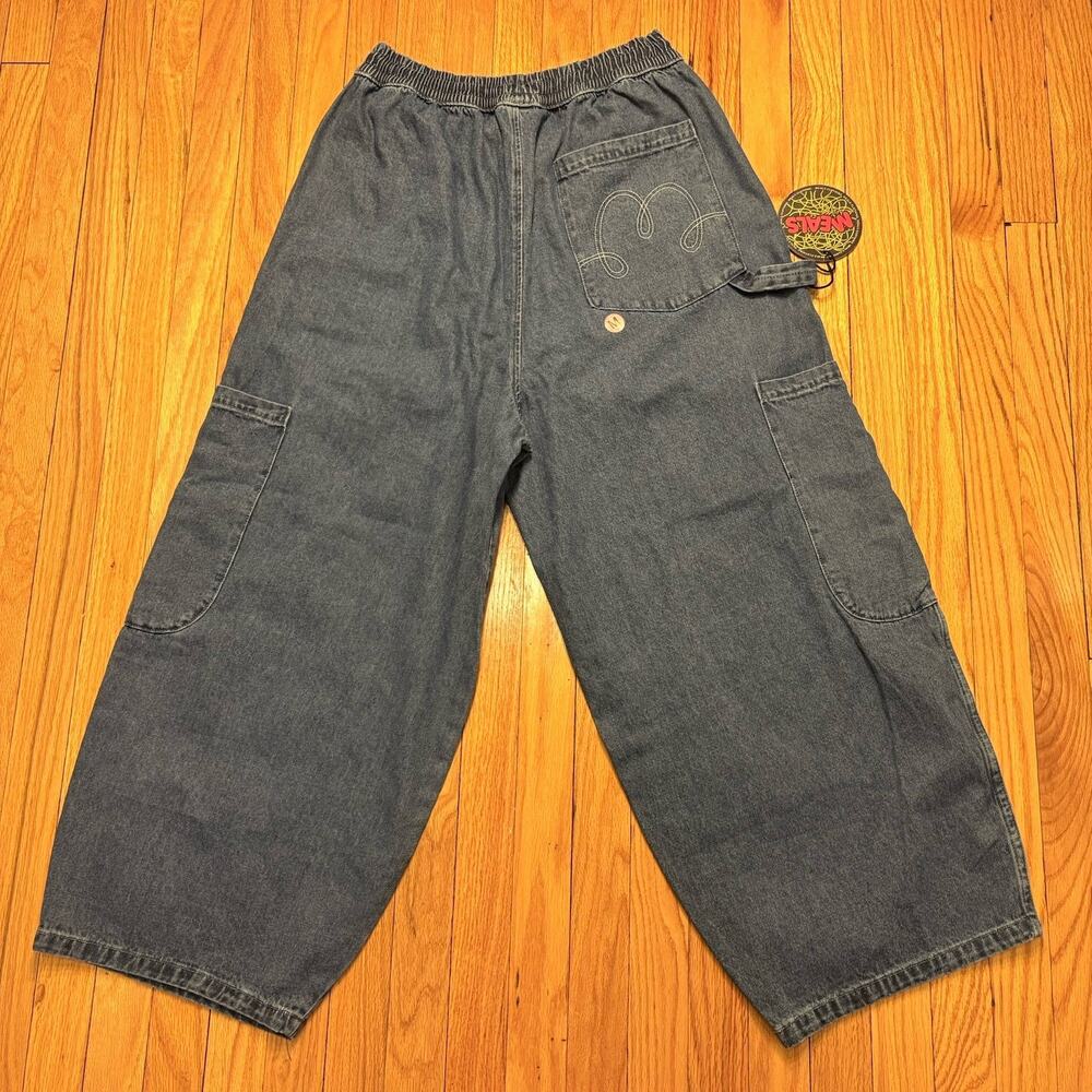 NWT Meals Clothing Chef Pants Baggy Blue Jeans Made in USA Medium Unisex Cargo